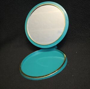 Chic Teal Compact Mirror with Gold Accents